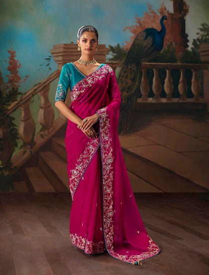 Pink Designer Silk Readymade/Easy Saree