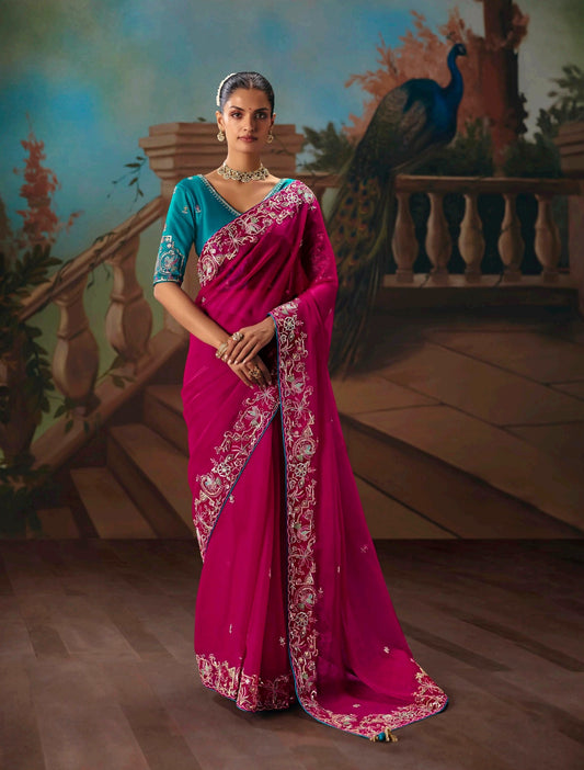 Pink Designer Silk Readymade/Easy Saree