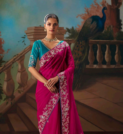 Pink Designer Silk Readymade/Easy Saree