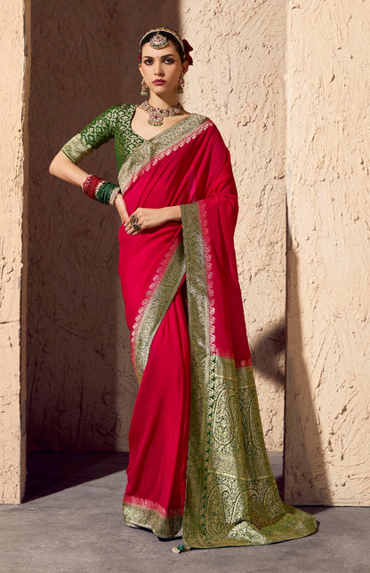 Red Designer Silk Readymade/Easy Saree