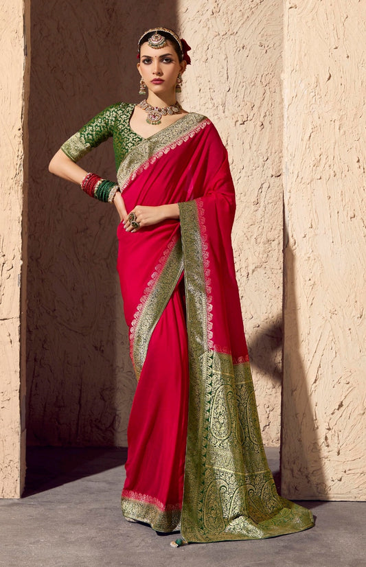 Red Designer Silk Readymade/Easy Saree