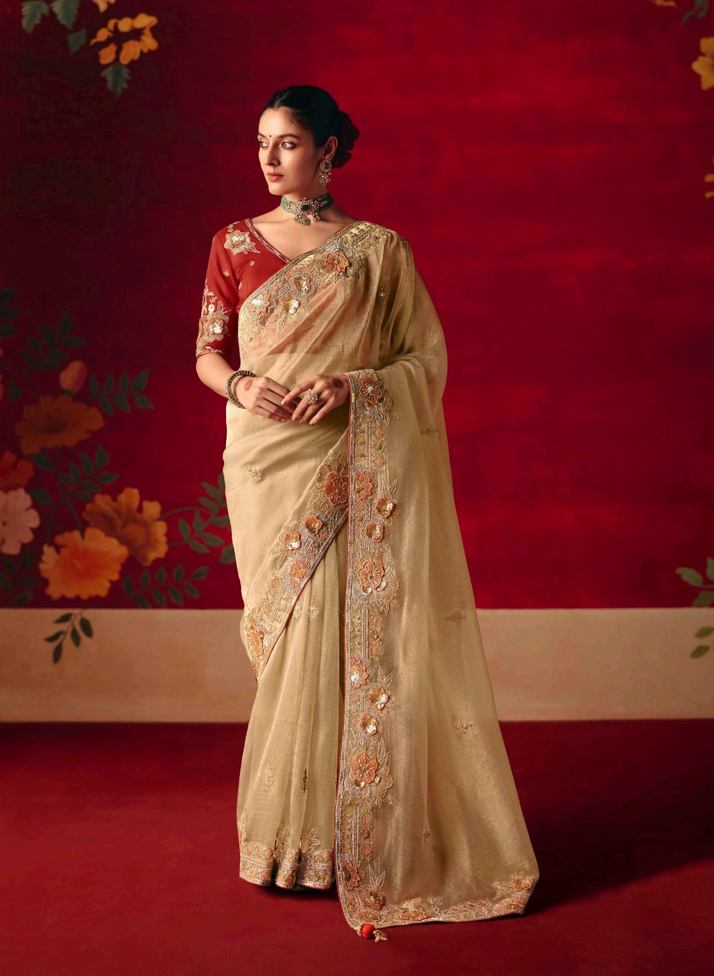 Champagne gold Party Wear Readymade Saree