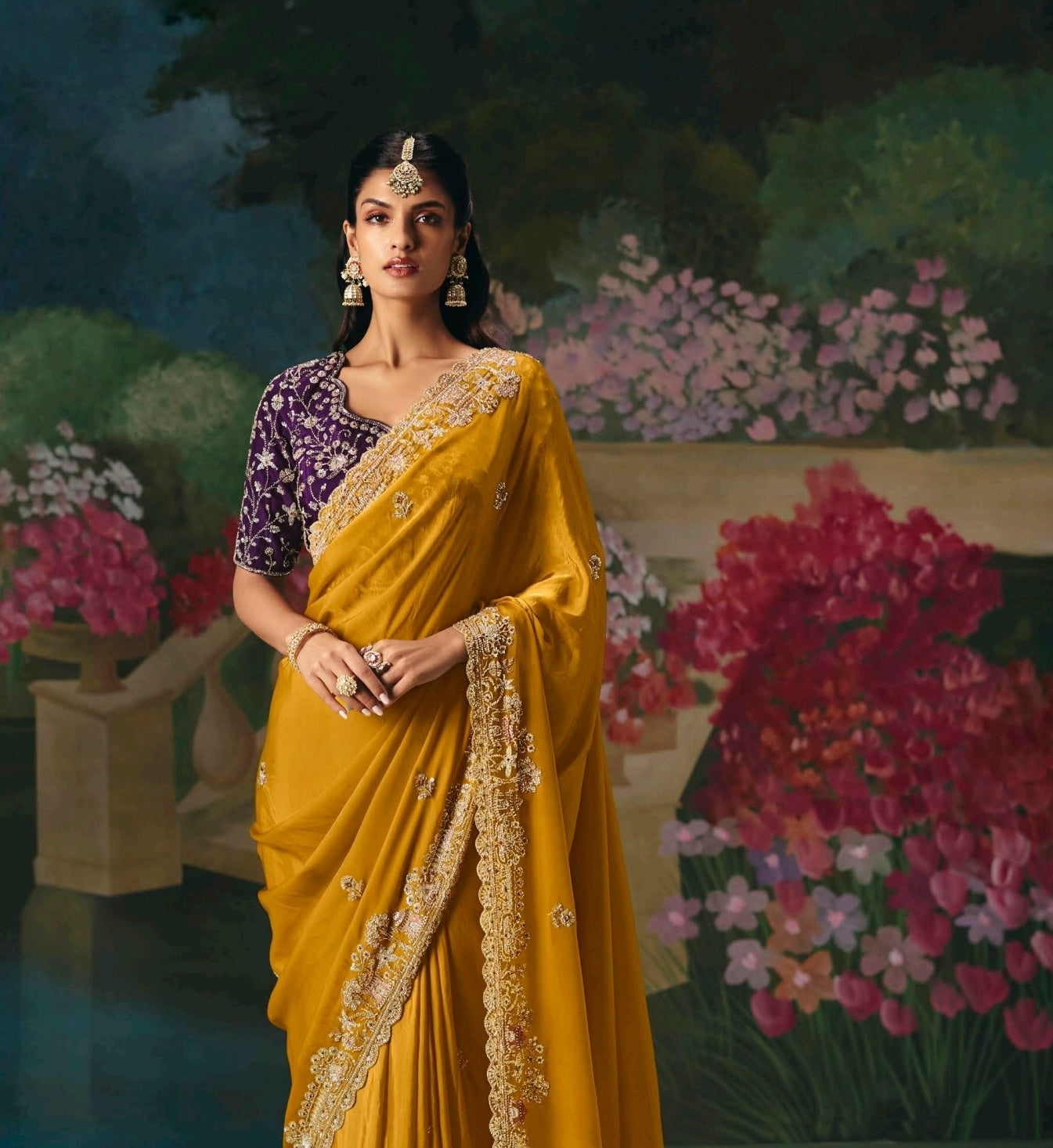 Mustard Yellow Embroidery Silk Readymade/Easy Saree
