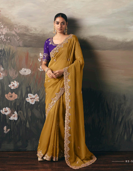 Mustard Colour Party Wear Readymade Saree