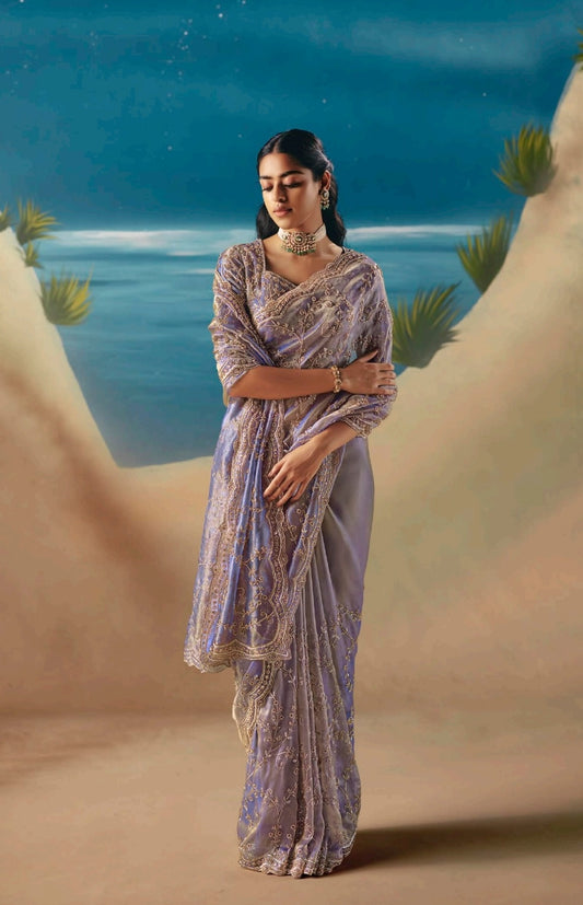 Lavender Colour Party Wear Readymade Saree