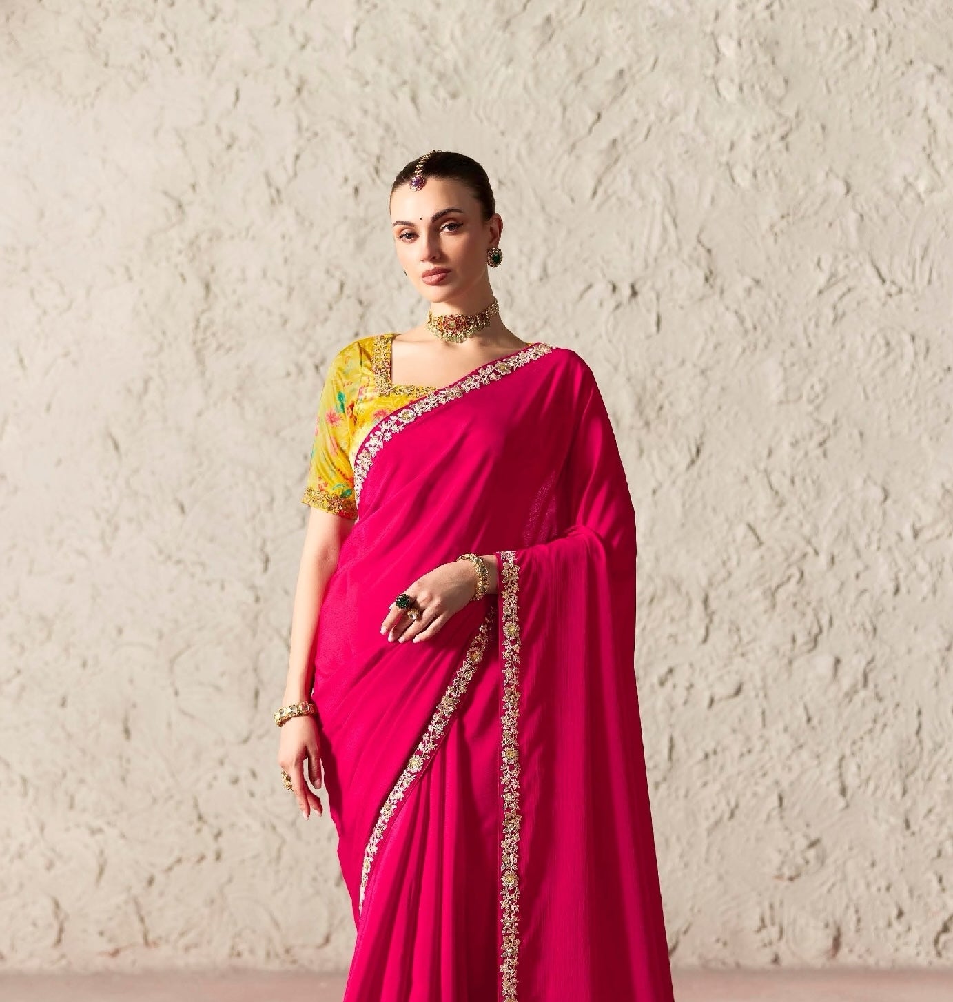 Fuchsia Fancy Tissue Silk Ready to wear/Easy Saree - Panaash Saree