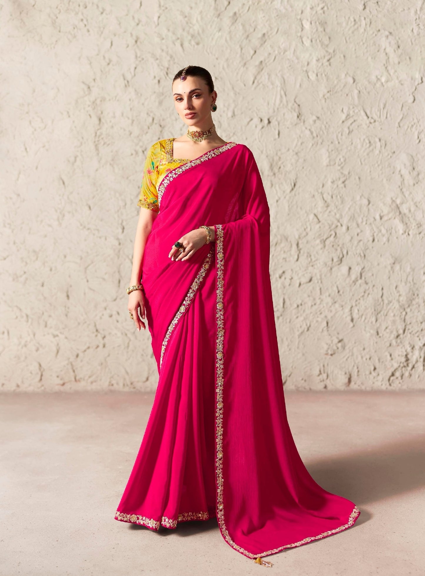 Fuchsia Fancy Tissue Silk Ready to wear/Easy Saree - Panaash Saree