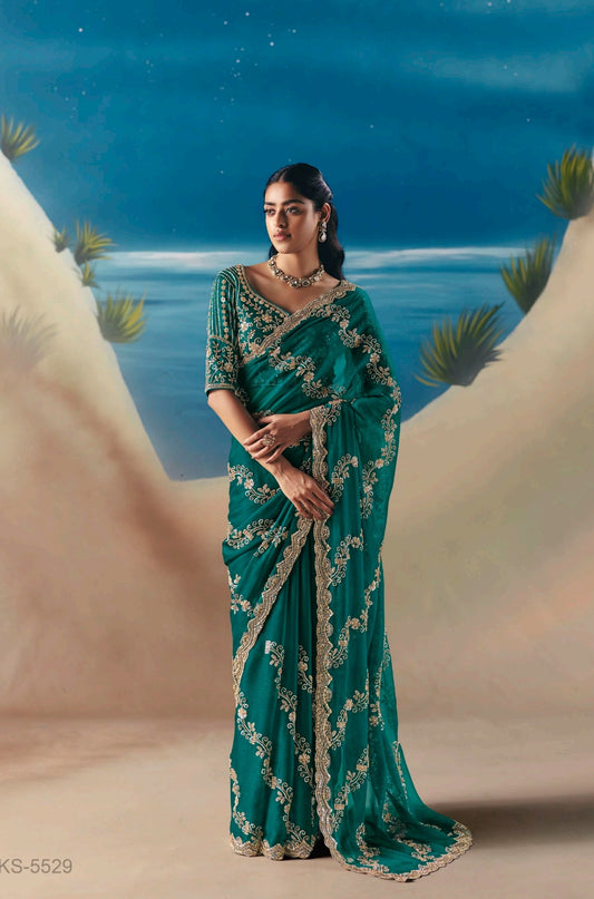 Green Colour Party Wear Readymade Saree