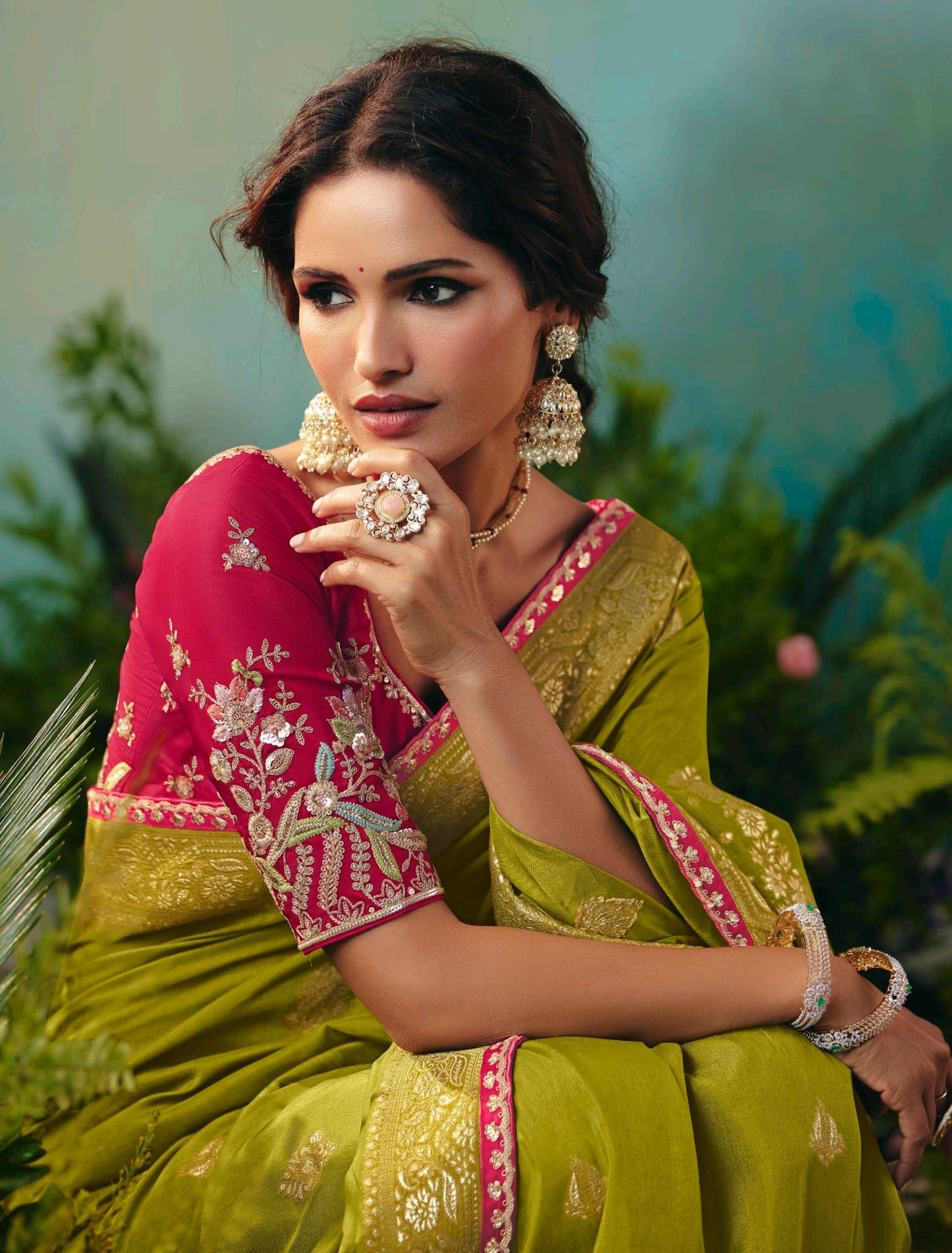 Green Designer Kanjivaram Silk Readymade/Easy Saree