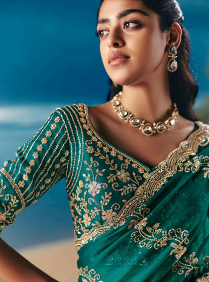 Green Colour Party Wear Readymade Saree