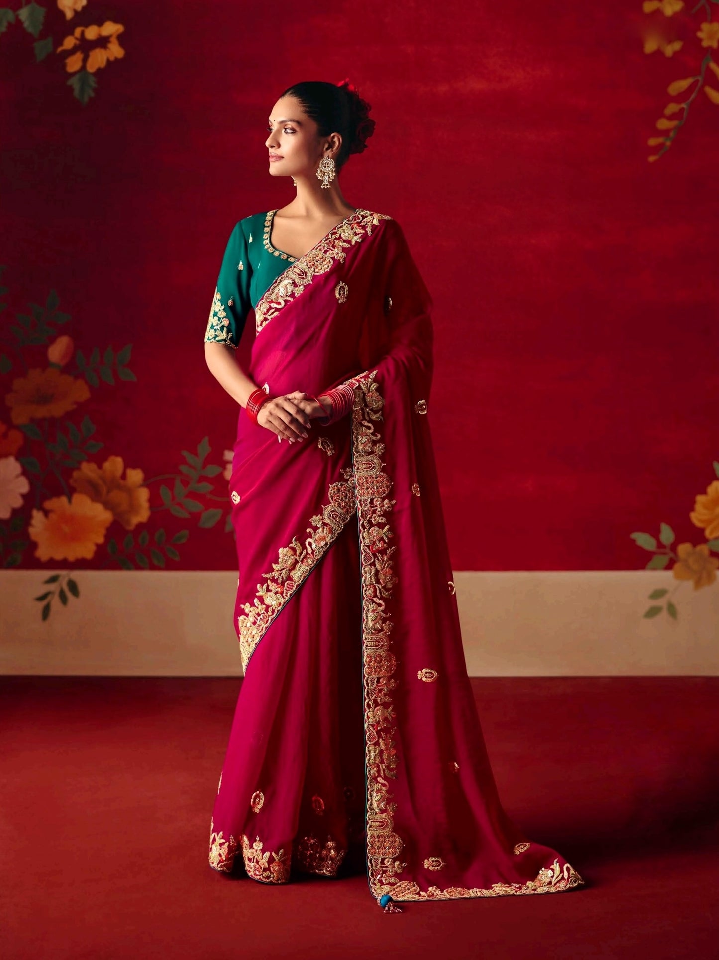 Wine Red Party Wear Readymade Saree