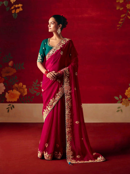 Wine Red Party Wear Readymade Saree