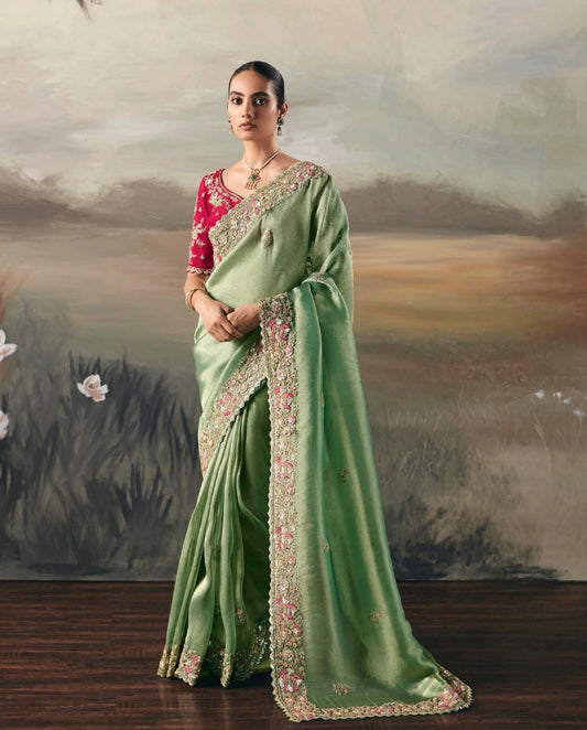 Pastel Green Colour Party Wear Readymade Saree