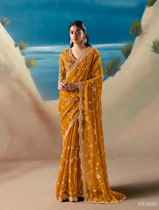 Mustard Colour Party Wear Readymade Saree