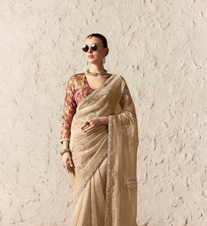 Champagne Fancy Tissue Silk Ready to wear/Easy Saree - Panaash Saree