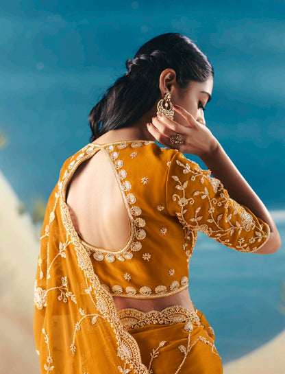 Mustard Colour Party Wear Readymade Saree