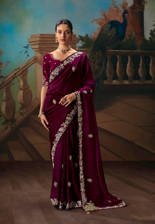 Wine Designer Silk Readymade/Easy Saree