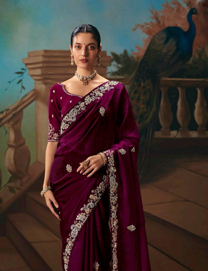 Wine Designer Silk Readymade/Easy Saree