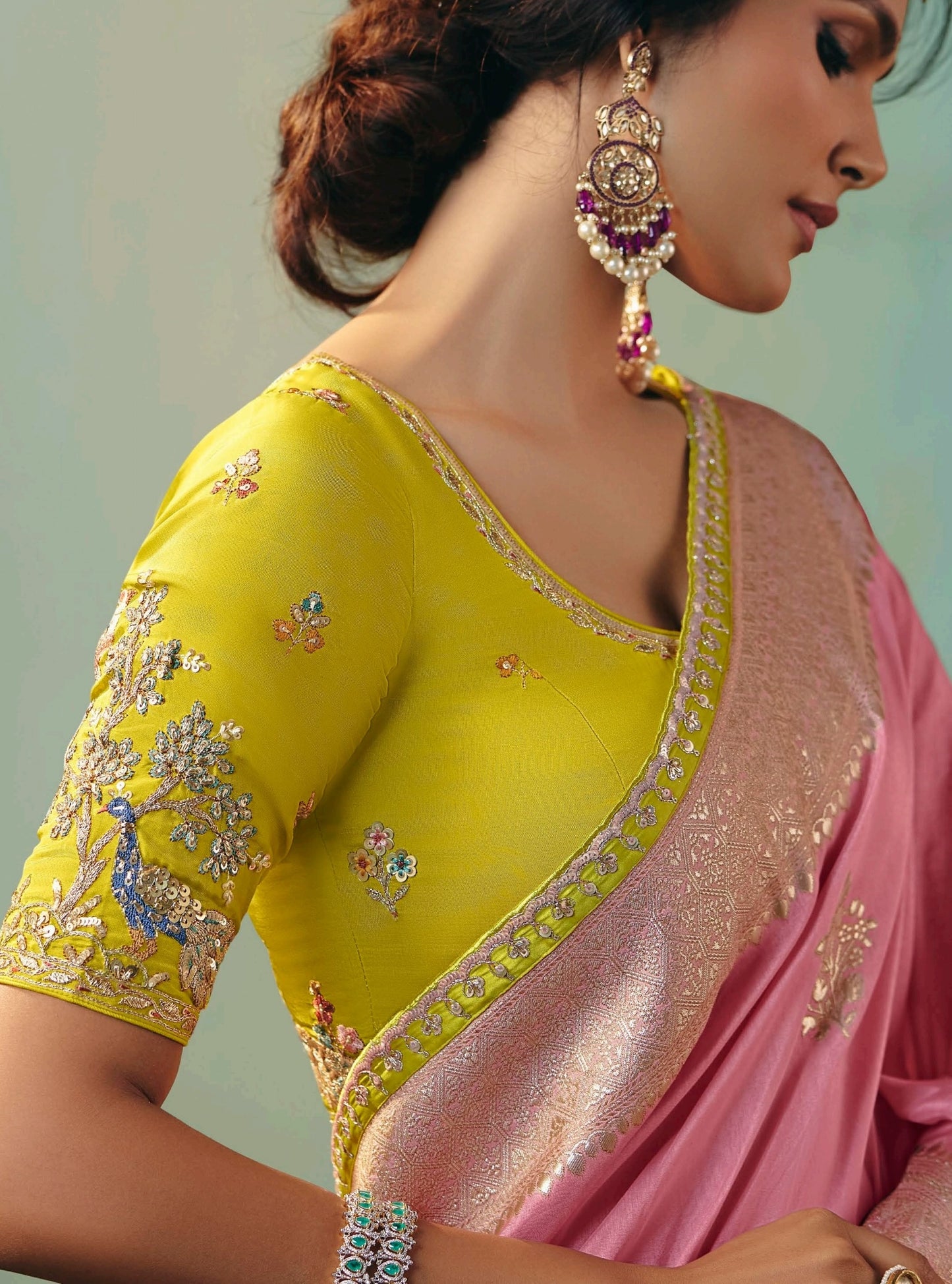 Baby Pink Designer Kanjivaram Silk Readymade/Easy Saree
