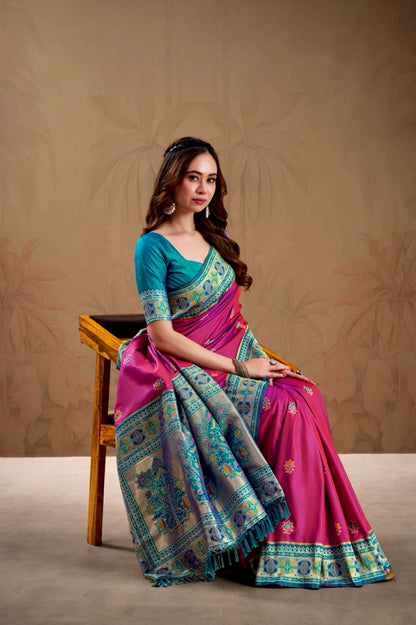 Bright Pink Soft Silk Kanjivaram Readymade/Easy Saree