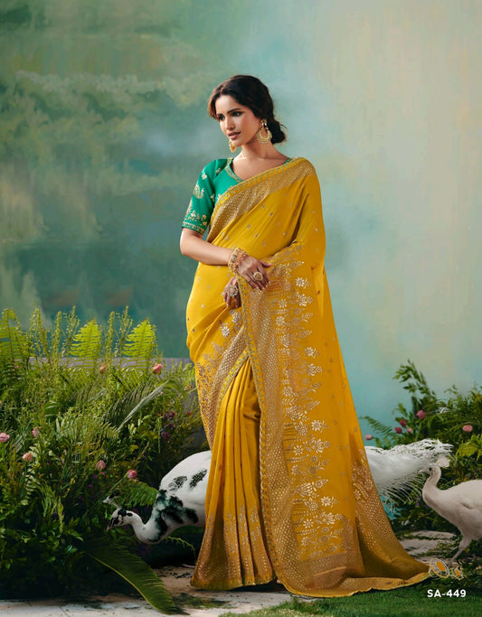 Yellow Designer Kanjivaram Silk Readymade/Easy Saree