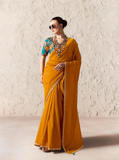 Saffron Fancy Tissue Silk Ready to wear/Easy Saree - Panaash Saree