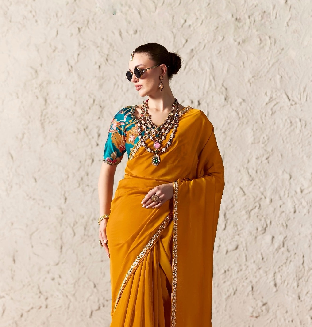Saffron Fancy Tissue Silk Ready to wear/Easy Saree - Panaash Saree