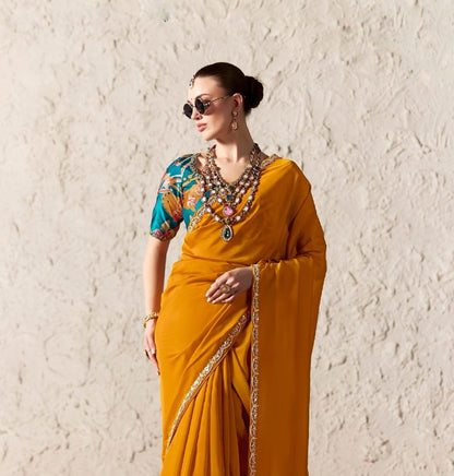 Saffron Fancy Tissue Silk Ready to wear/Easy Saree - Panaash Saree