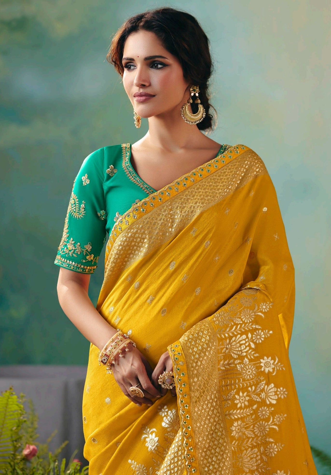 Yellow Designer Kanjivaram Silk Readymade/Easy Saree