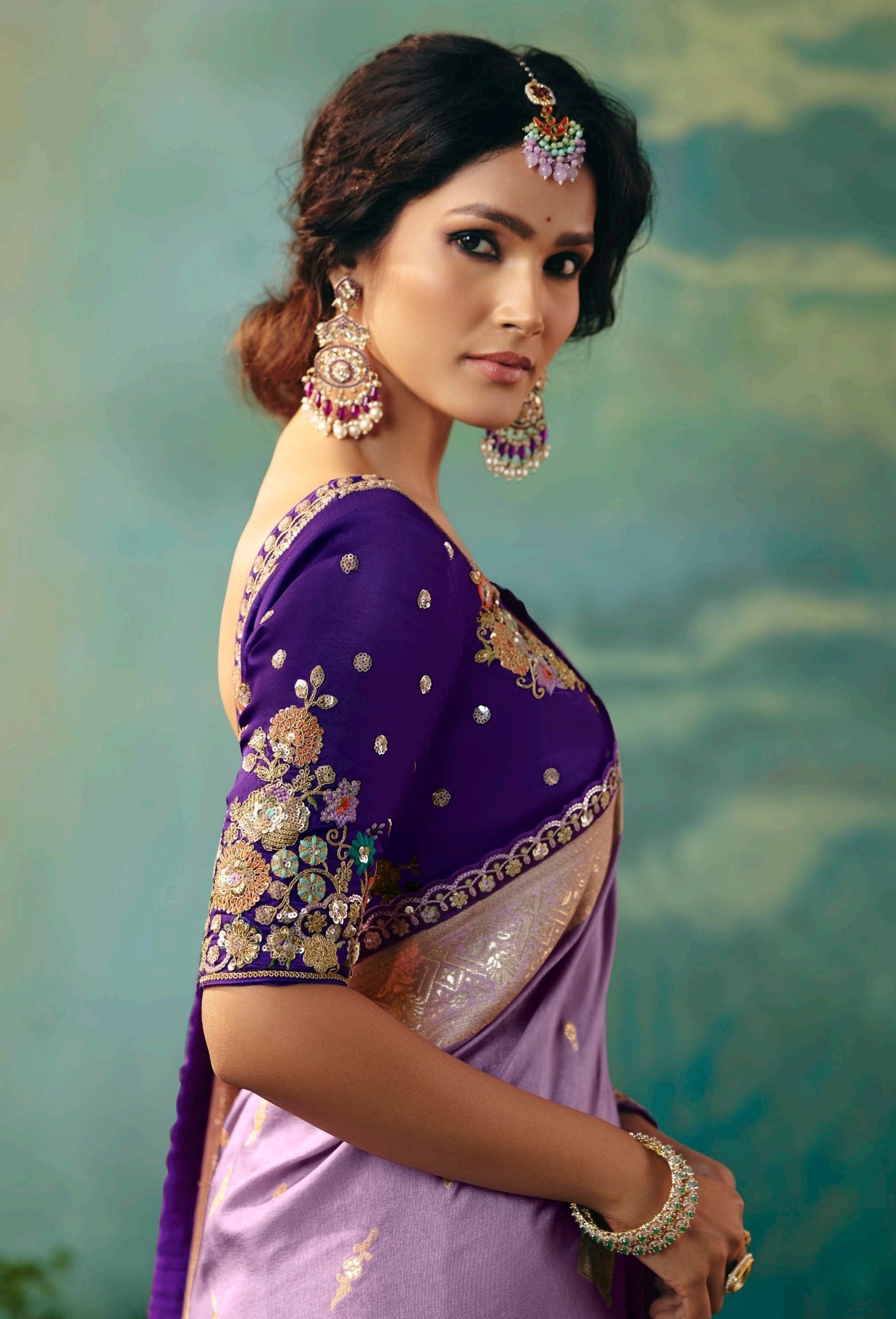 Lavender Designer Kanjivaram Silk Readymade/Easy Saree