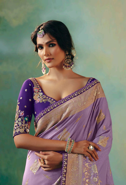Lavender Designer Kanjivaram Silk Readymade/Easy Saree