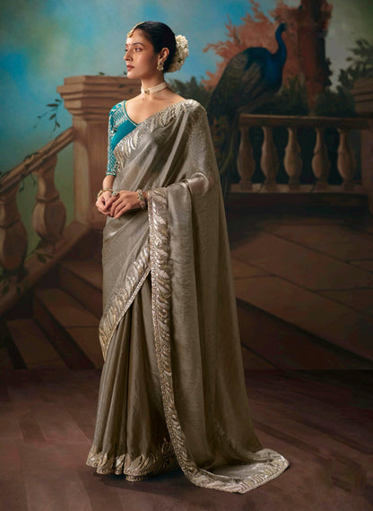 Taupe Designer Silk Readymade/Easy Saree