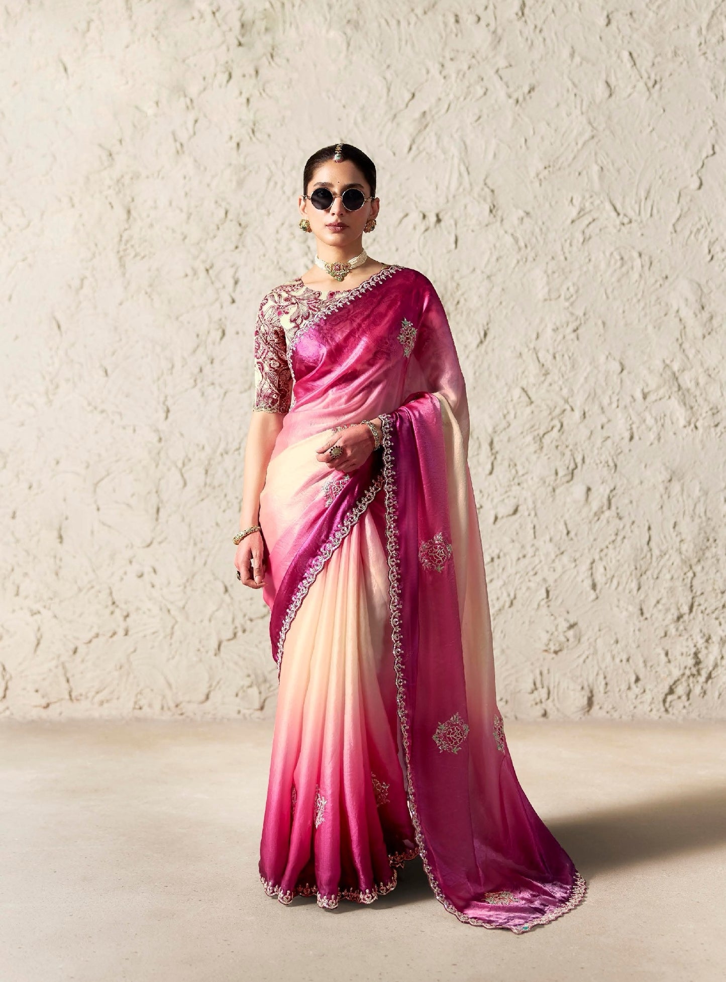 Pink Fancy Tissue Silk Ready to wear/Easy Saree - Panaash Saree