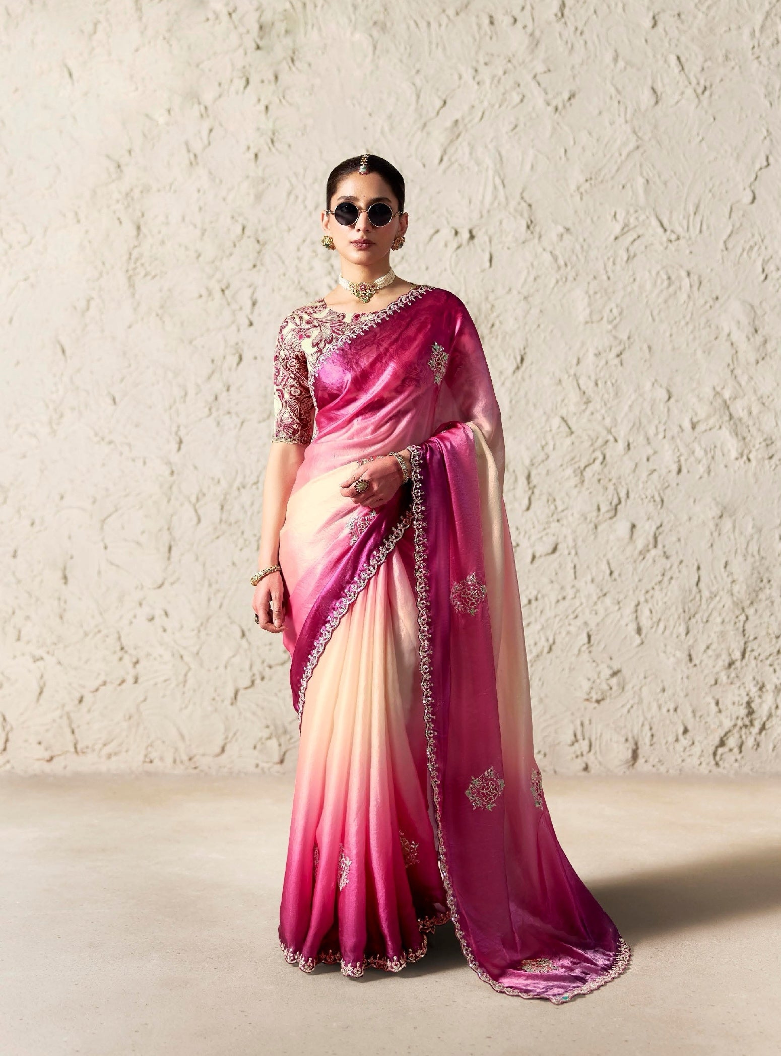 Pink Fancy Tissue Silk Ready to wear/Easy Saree - Panaash Saree