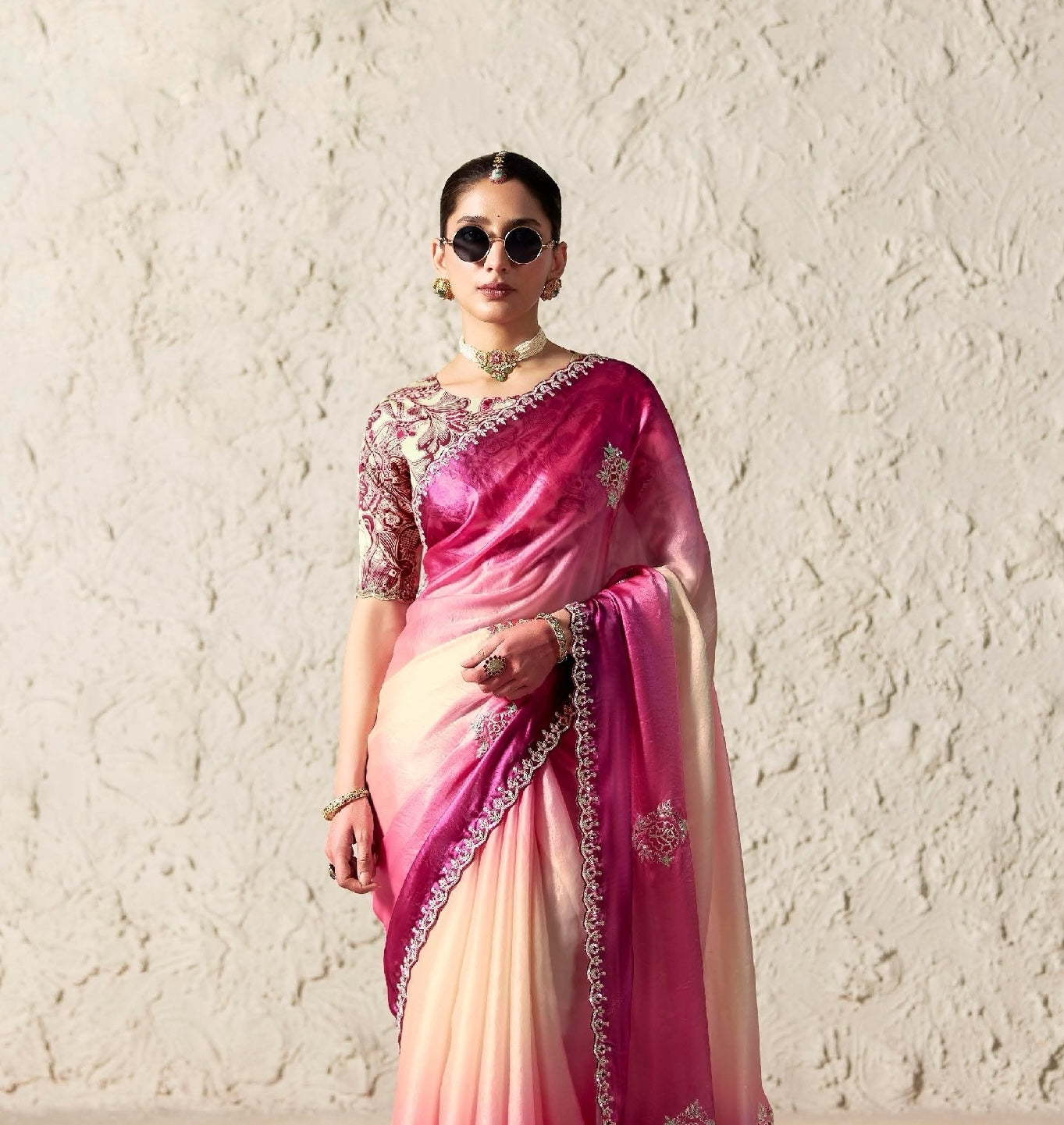 Pink Fancy Tissue Silk Ready to wear/Easy Saree - Panaash Saree