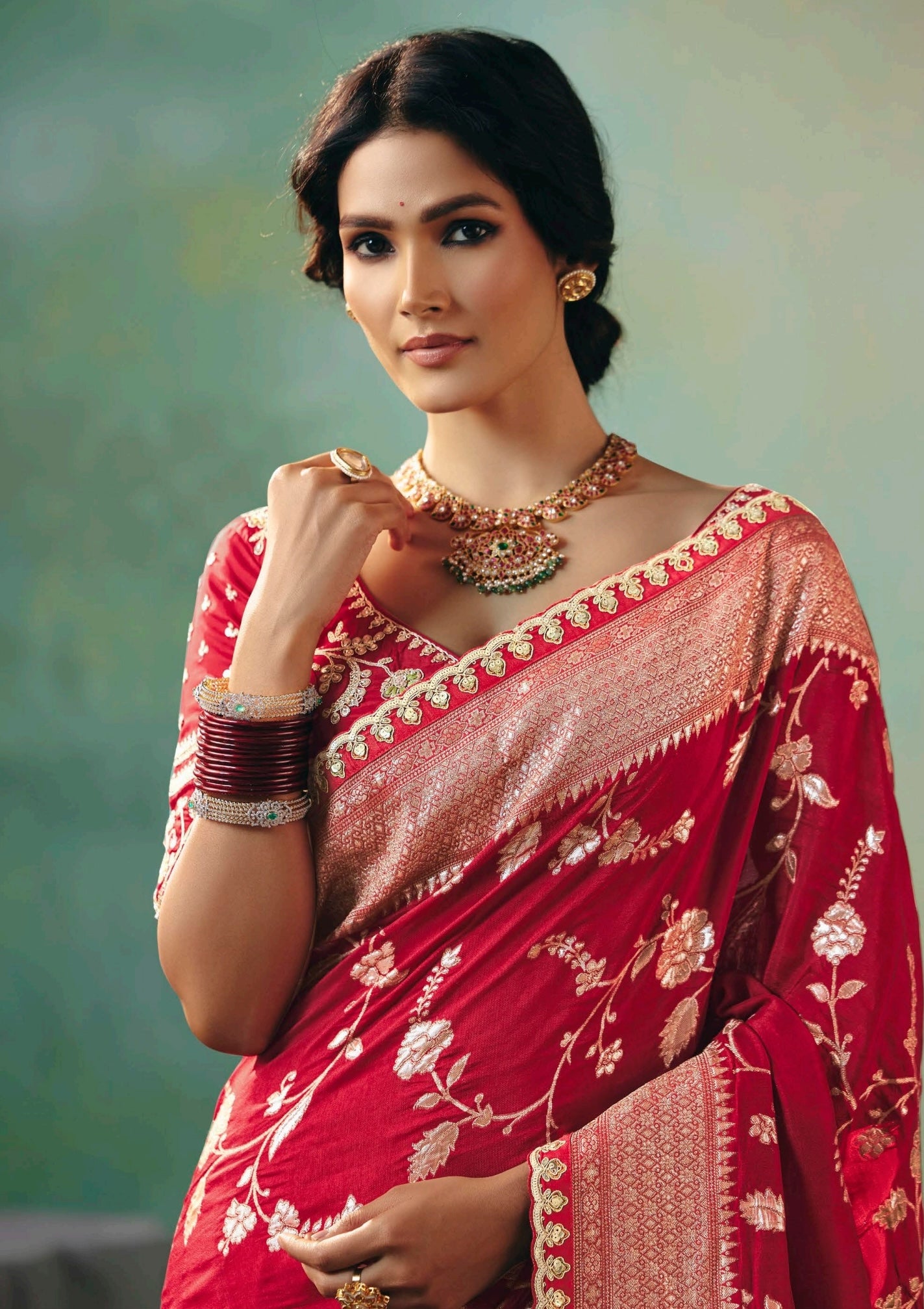 Red Designer Kanjivaram Silk Readymade/Easy Saree