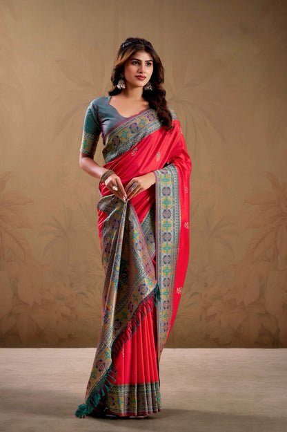 Bright Red Soft Silk Kanjivaram Readymade/Easy Saree