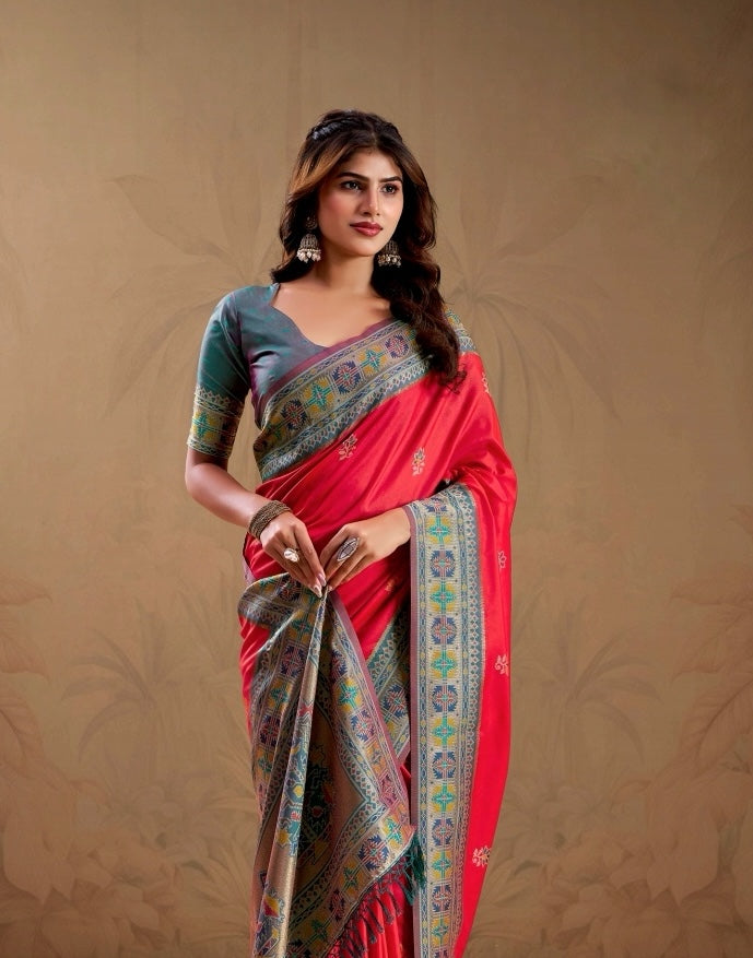 Bright Red Soft Silk Kanjivaram Readymade/Easy Saree