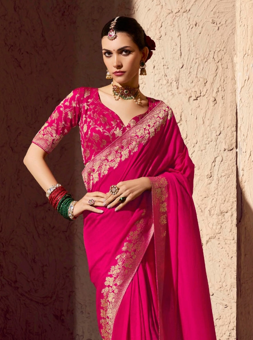 Pink Designer Silk Readymade/Easy Saree