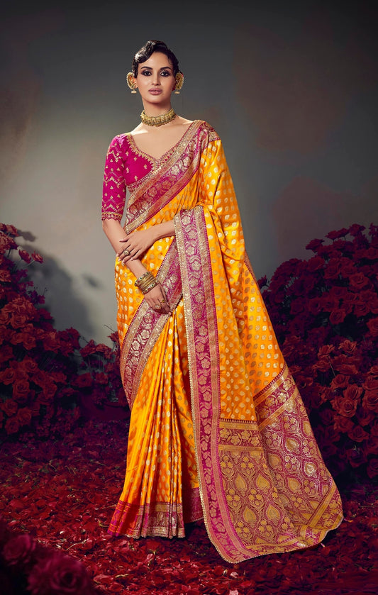 Yellow Color Designer Kanjivaram Readymade/Easy Saree
