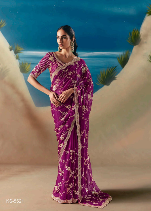 Magenta Party Wear Readymade Saree
