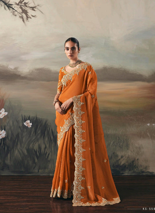 Orange Colour Party Wear Readymade Saree