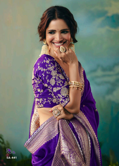 Purple Designer Kanjivaram Silk Readymade/Easy Saree