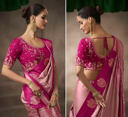 Baby Pink Color Designer Kanjivaram Readymade/Easy Saree
