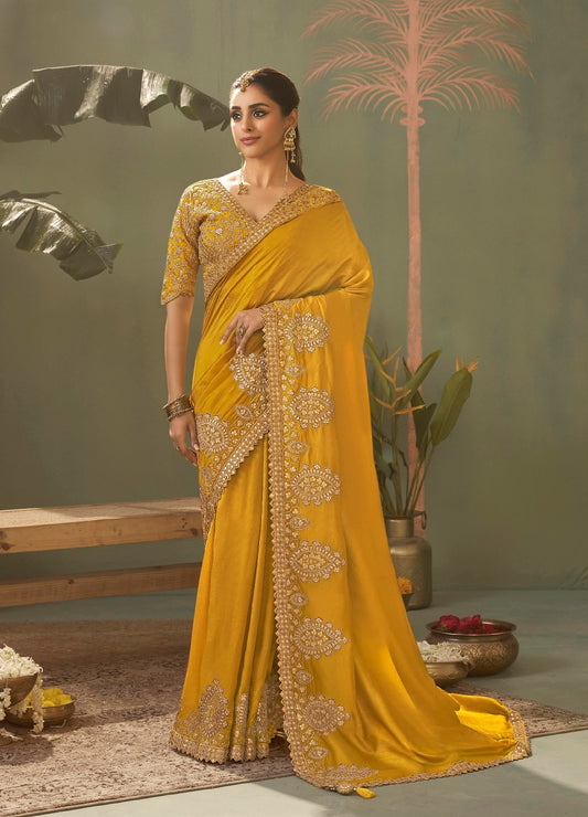 Yellow Designer Silk Readymade/Easy Saree