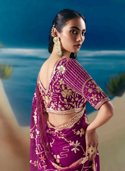 Magenta Party Wear Readymade Saree