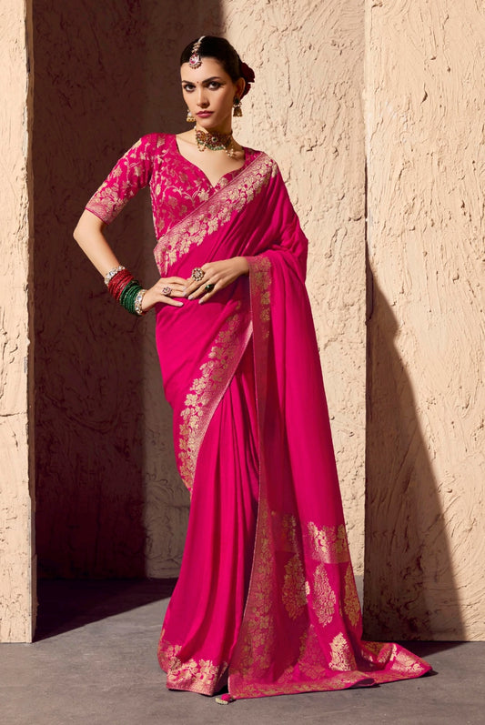 Pink Designer Silk Readymade/Easy Saree