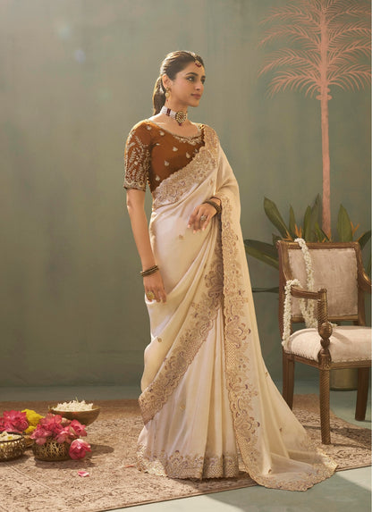 Ivory Designer Silk Readymade/Easy Saree