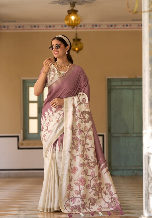 Dusty Pink Raw Silk Readymade/Easy Saree