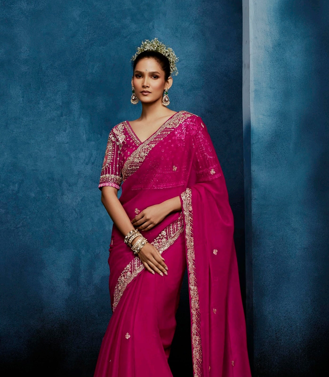 Deep Pink Tissue Silk Ready to wear/Easy Saree - Panaash Saree